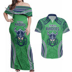 Raiders Rugby Custom Couples Matching Off Shoulder Maxi Dress and Hawaiian Shirt With Polynesian Style