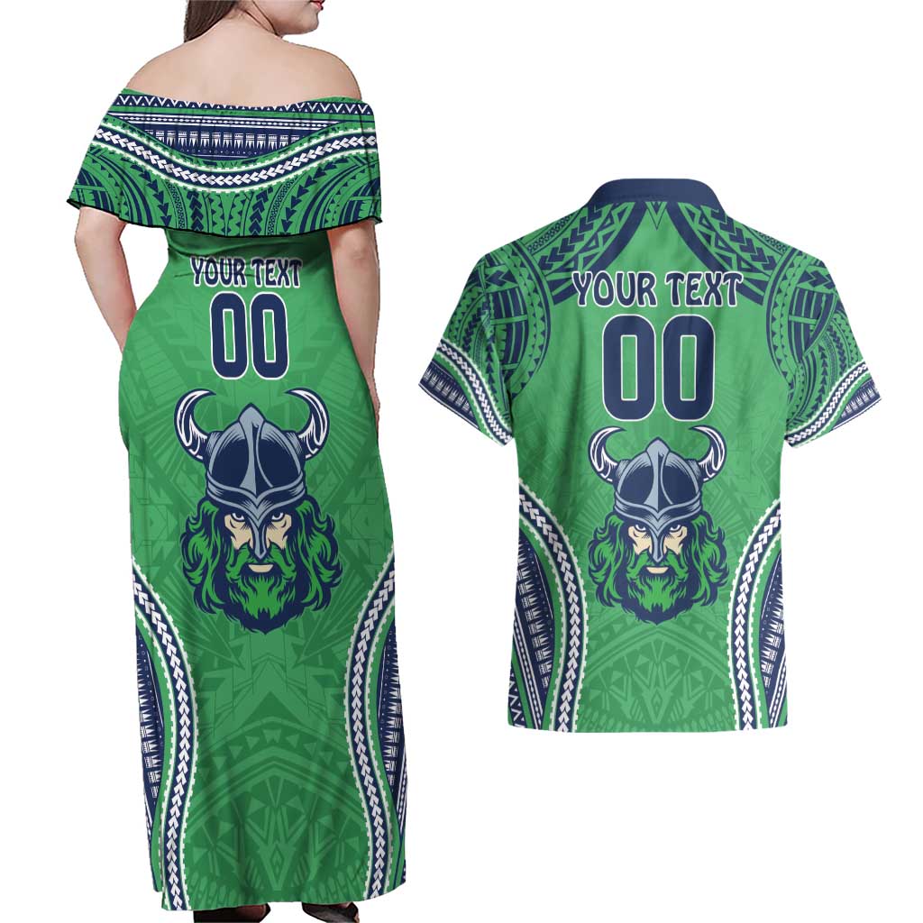 Raiders Rugby Custom Couples Matching Off Shoulder Maxi Dress and Hawaiian Shirt With Polynesian Style