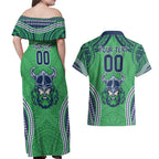 Raiders Rugby Custom Couples Matching Off Shoulder Maxi Dress and Hawaiian Shirt With Polynesian Style