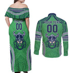 Raiders Rugby Custom Couples Matching Off Shoulder Maxi Dress and Long Sleeve Button Shirt With Polynesian Style