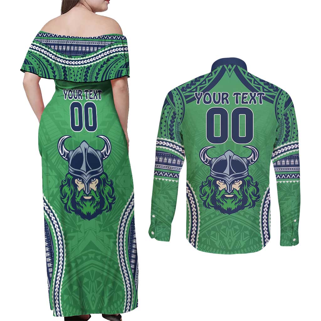 Raiders Rugby Custom Couples Matching Off Shoulder Maxi Dress and Long Sleeve Button Shirt With Polynesian Style