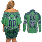 Raiders Rugby Custom Couples Matching Off Shoulder Short Dress and Long Sleeve Button Shirt With Polynesian Style