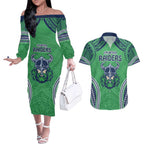 Raiders Rugby Custom Couples Matching Off The Shoulder Long Sleeve Dress and Hawaiian Shirt With Polynesian Style