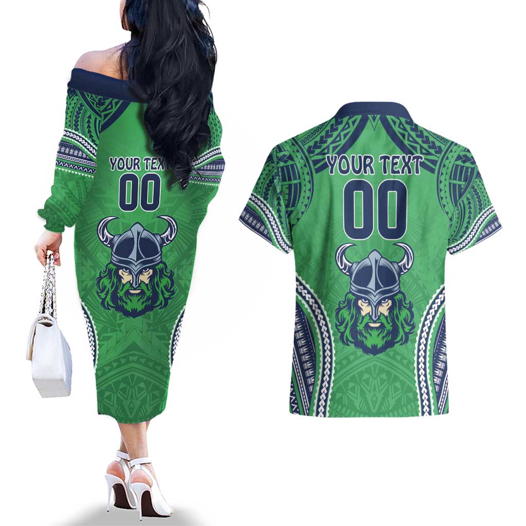 Raiders Rugby Custom Couples Matching Off The Shoulder Long Sleeve Dress and Hawaiian Shirt With Polynesian Style