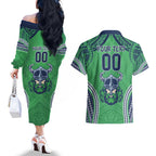 Raiders Rugby Custom Couples Matching Off The Shoulder Long Sleeve Dress and Hawaiian Shirt With Polynesian Style