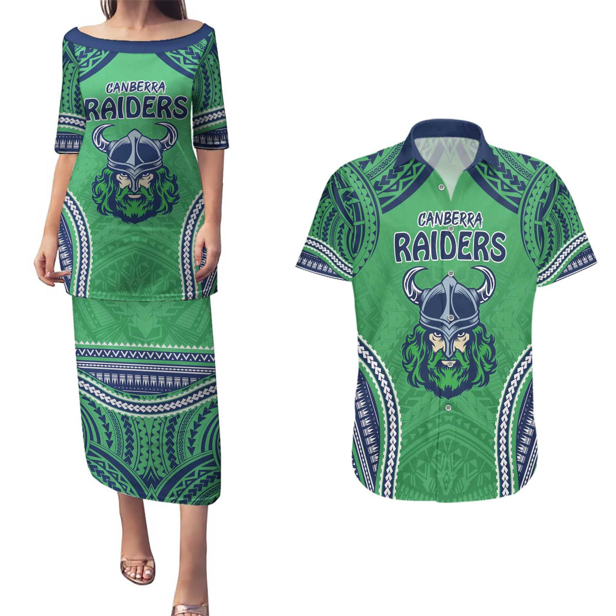Raiders Rugby Custom Couples Matching Puletasi and Hawaiian Shirt With Polynesian Style