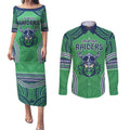 Raiders Rugby Custom Couples Matching Puletasi and Long Sleeve Button Shirt With Polynesian Style