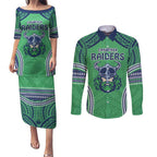Raiders Rugby Custom Couples Matching Puletasi and Long Sleeve Button Shirt With Polynesian Style