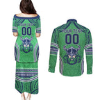 Raiders Rugby Custom Couples Matching Puletasi and Long Sleeve Button Shirt With Polynesian Style