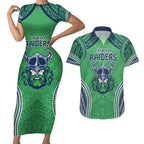 Raiders Rugby Custom Couples Matching Short Sleeve Bodycon Dress and Hawaiian Shirt With Polynesian Style