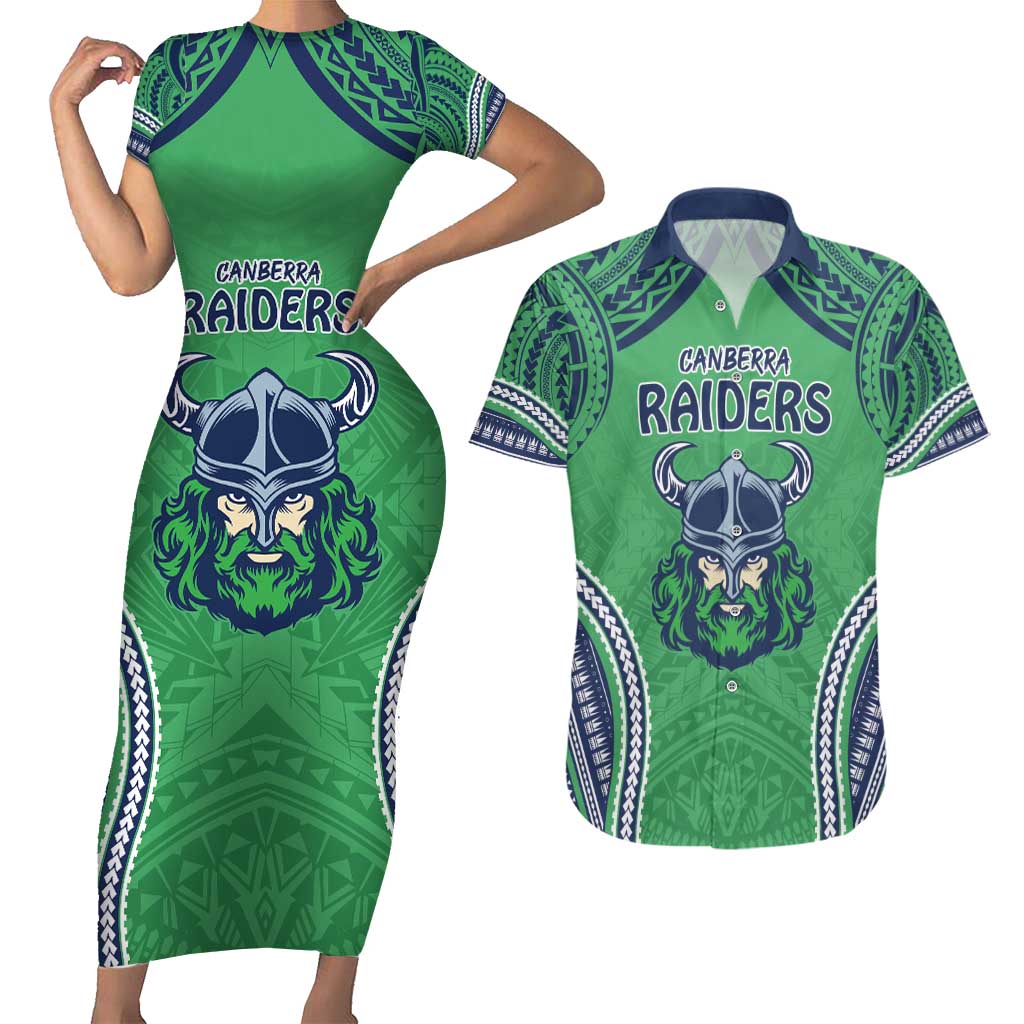 Raiders Rugby Custom Couples Matching Short Sleeve Bodycon Dress and Hawaiian Shirt With Polynesian Style