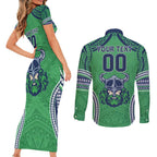 Raiders Rugby Custom Couples Matching Short Sleeve Bodycon Dress and Long Sleeve Button Shirt With Polynesian Style