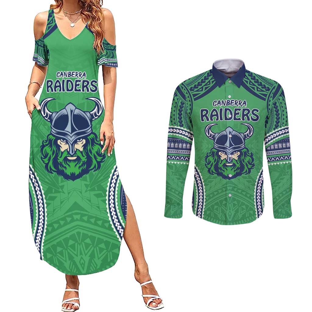 Raiders Rugby Custom Couples Matching Summer Maxi Dress and Long Sleeve Button Shirt With Polynesian Style