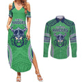 Raiders Rugby Custom Couples Matching Summer Maxi Dress and Long Sleeve Button Shirt With Polynesian Style