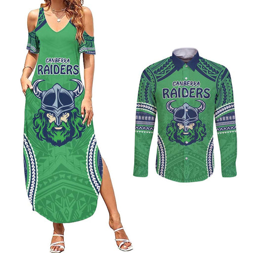Raiders Rugby Custom Couples Matching Summer Maxi Dress and Long Sleeve Button Shirt With Polynesian Style