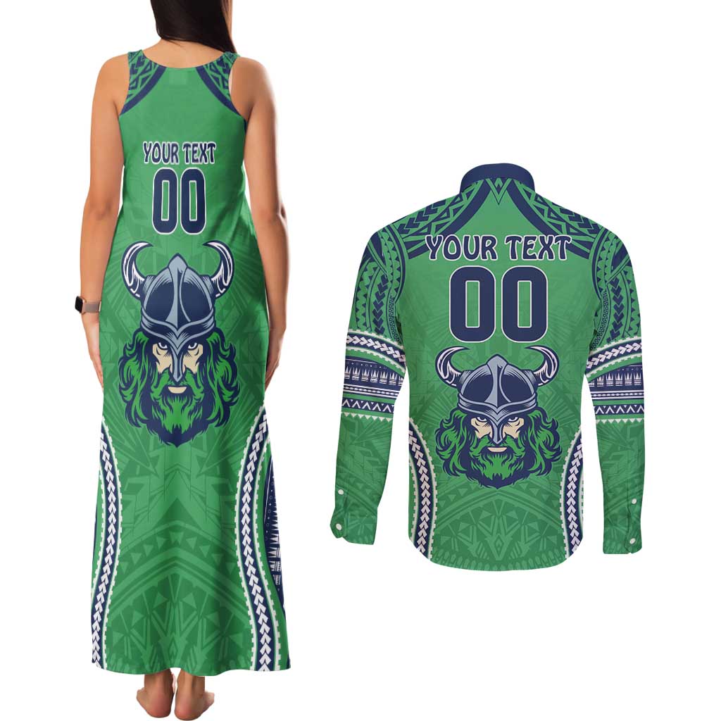 Raiders Rugby Custom Couples Matching Tank Maxi Dress and Long Sleeve Button Shirt With Polynesian Style