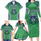 Raiders Rugby Custom Family Matching Long Sleeve Bodycon Dress and Hawaiian Shirt With Polynesian Style