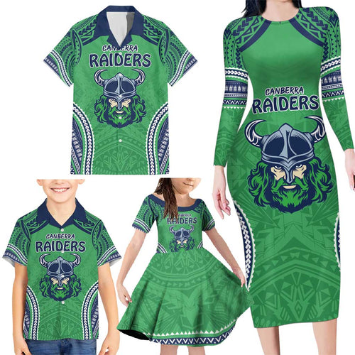Raiders Rugby Custom Family Matching Long Sleeve Bodycon Dress and Hawaiian Shirt With Polynesian Style