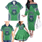 Raiders Rugby Custom Family Matching Off The Shoulder Long Sleeve Dress and Hawaiian Shirt With Polynesian Style