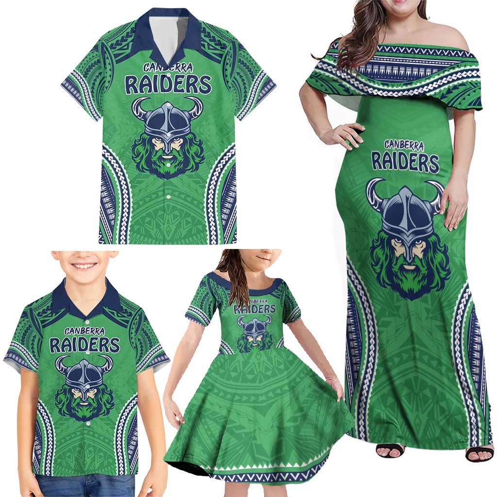 Raiders Rugby Custom Family Matching Off Shoulder Maxi Dress and Hawaiian Shirt With Polynesian Style