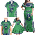 Raiders Rugby Custom Family Matching Off Shoulder Maxi Dress and Hawaiian Shirt With Polynesian Style