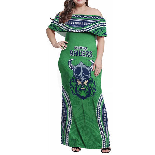 Raiders Rugby Custom Family Matching Off Shoulder Maxi Dress and Hawaiian Shirt With Polynesian Style