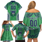 Raiders Rugby Custom Family Matching Off Shoulder Short Dress and Hawaiian Shirt With Polynesian Style