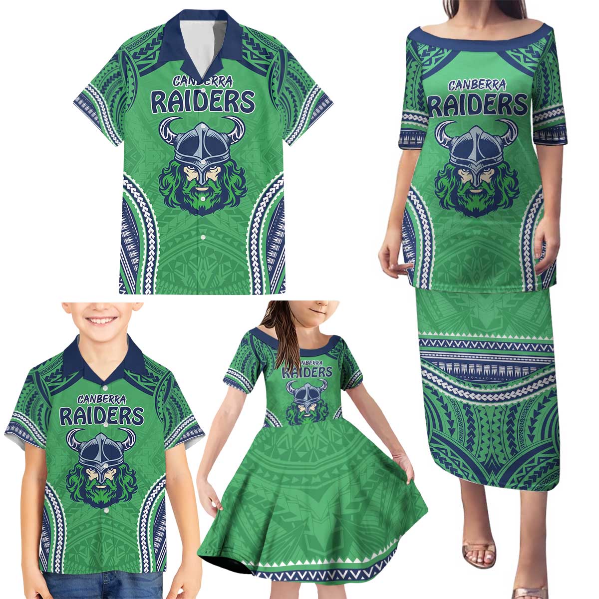 Raiders Rugby Custom Family Matching Puletasi and Hawaiian Shirt With Polynesian Style