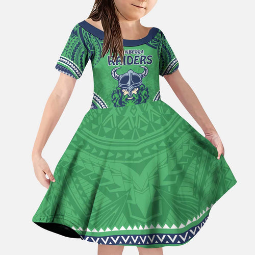 Raiders Rugby Custom Kid Short Sleeve Dress With Polynesian Style