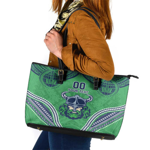 Raiders Rugby Custom Leather Tote Bag With Polynesian Style