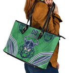 Raiders Rugby Custom Leather Tote Bag With Polynesian Style
