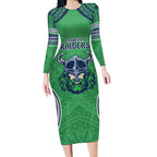 Raiders Rugby Custom Long Sleeve Bodycon Dress With Polynesian Style
