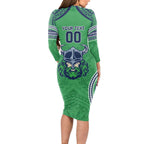 Raiders Rugby Custom Long Sleeve Bodycon Dress With Polynesian Style