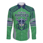 Raiders Rugby Custom Long Sleeve Button Shirt With Polynesian Style