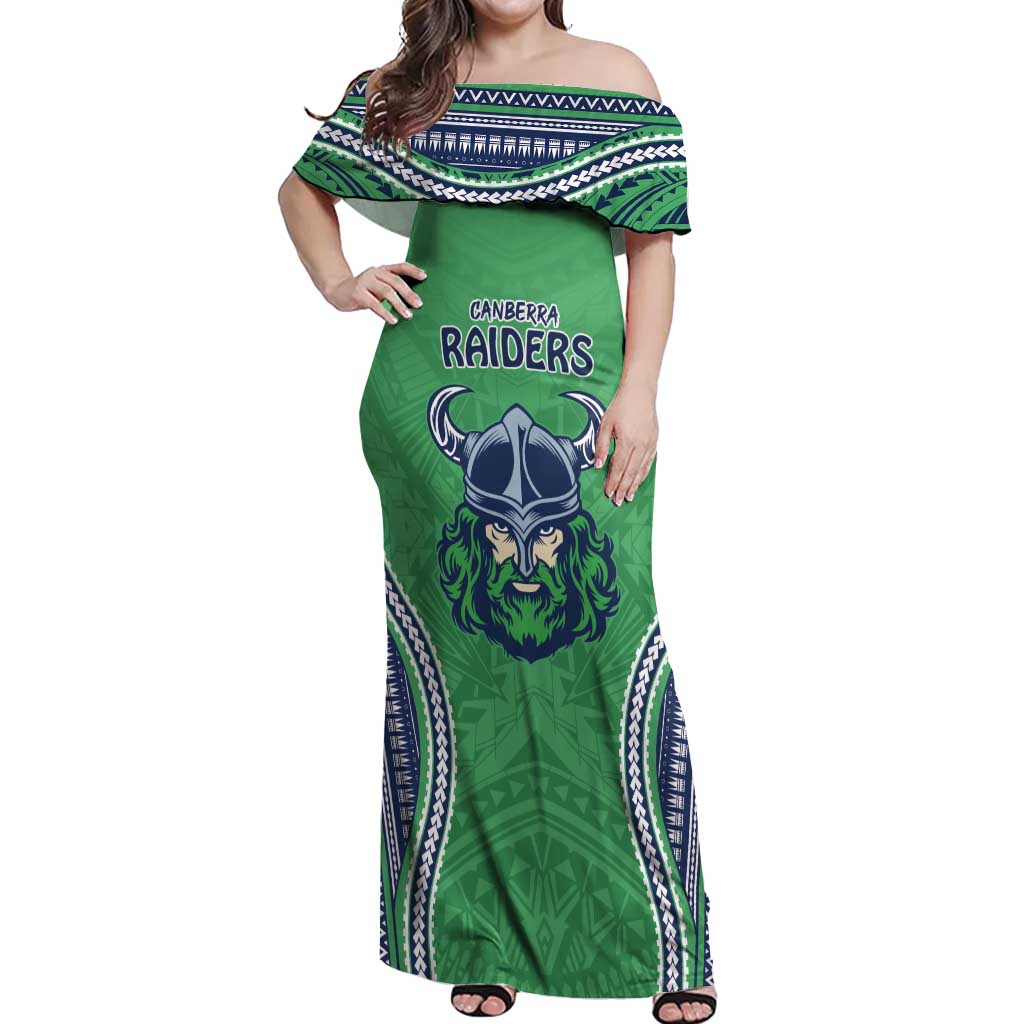 Raiders Rugby Custom Off Shoulder Maxi Dress With Polynesian Style