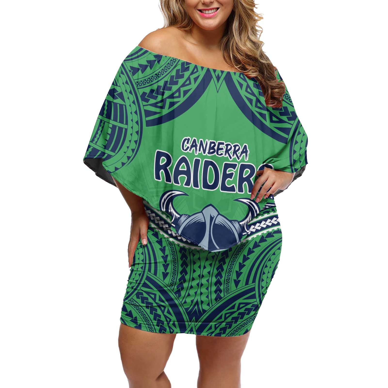 Raiders Rugby Custom Off Shoulder Short Dress With Polynesian Style