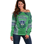 Raiders Rugby Custom Off Shoulder Sweater With Polynesian Style