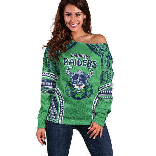 Raiders Rugby Custom Off Shoulder Sweater With Polynesian Style