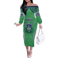 Raiders Rugby Custom Off The Shoulder Long Sleeve Dress With Polynesian Style