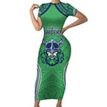 Raiders Rugby Custom Short Sleeve Bodycon Dress With Polynesian Style