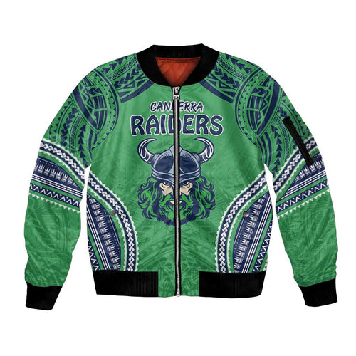 Raiders Rugby Custom Sleeve Zip Bomber Jacket With Polynesian Style