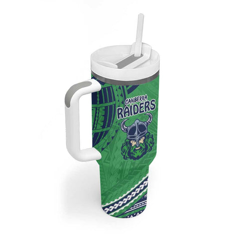 Raiders Rugby Custom Tumbler With Handle With Polynesian Style