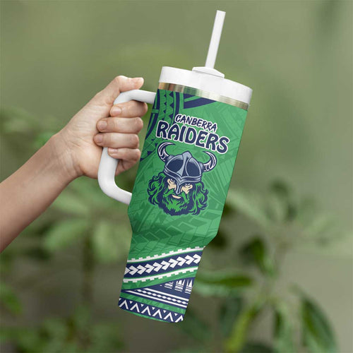 Raiders Rugby Custom Tumbler With Handle With Polynesian Style