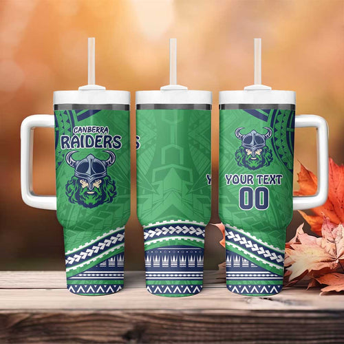 Raiders Rugby Custom Tumbler With Handle With Polynesian Style