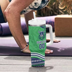 Raiders Rugby Custom Tumbler With Handle With Polynesian Style
