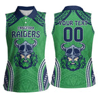 Raiders Rugby Custom Women Sleeveless Polo Shirt With Polynesian Style