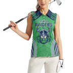 Raiders Rugby Custom Women Sleeveless Polo Shirt With Polynesian Style