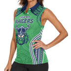 Raiders Rugby Custom Women Sleeveless Polo Shirt With Polynesian Style