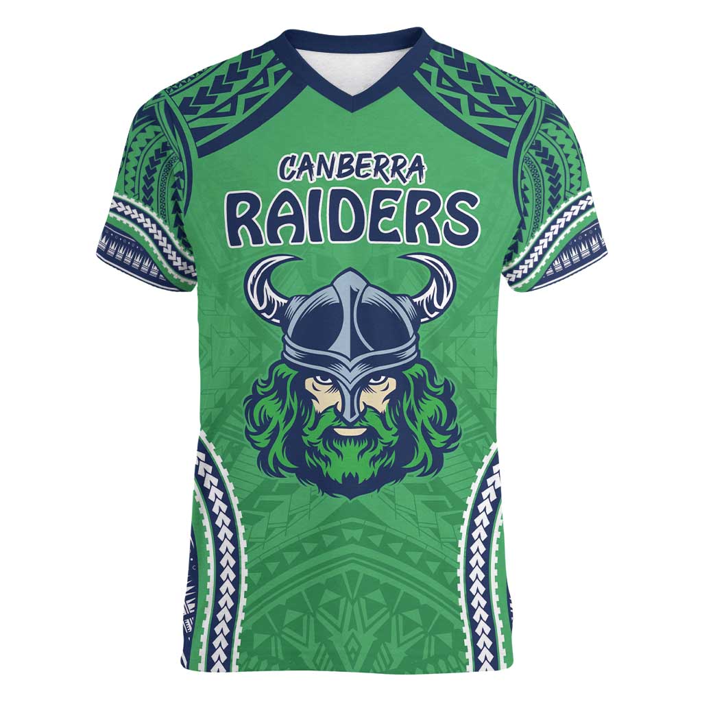 Raiders Rugby Custom Women V-Neck T-Shirt With Polynesian Style