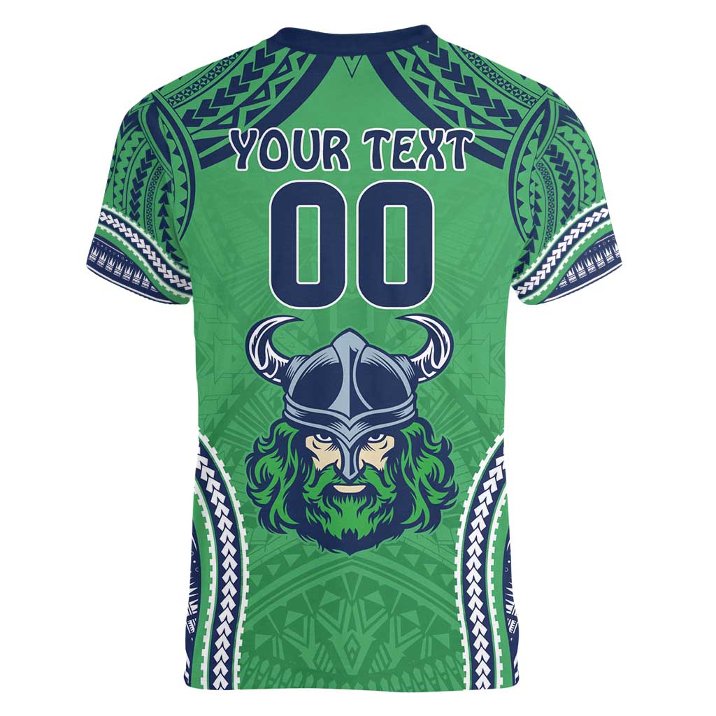 Raiders Rugby Custom Women V-Neck T-Shirt With Polynesian Style
